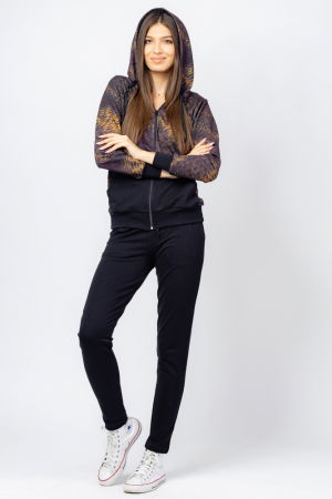 Trening dama bumbac doua piese, pantalon negru si hanorac cu nuante de galben [1]