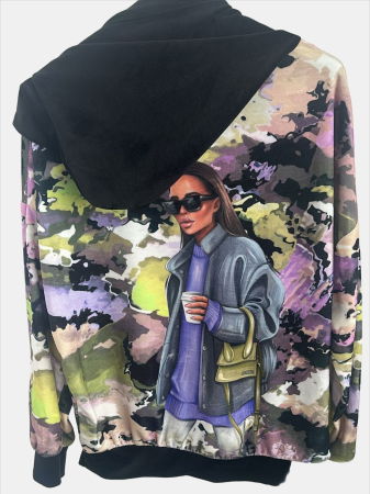 Trening dama cu hanorac imprimat cu ilustratie fashion si pantaloni jogger – negru [4]