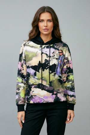 Trening dama cu hanorac imprimat cu ilustratie fashion si pantaloni jogger – negru [1]