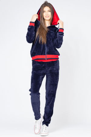 Trening dama doua piese catifea de bumbac bleumarin cu banda rosie [1]