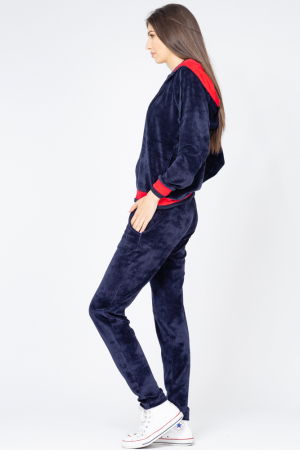 Trening dama doua piese catifea de bumbac bleumarin cu banda rosie [2]