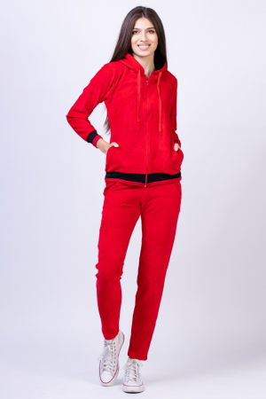 Trening dama doua piese catifea de bumbac rosu cu banda neagra [2]