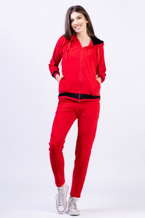 Trening dama doua piese catifea de bumbac rosu cu banda neagra [1]