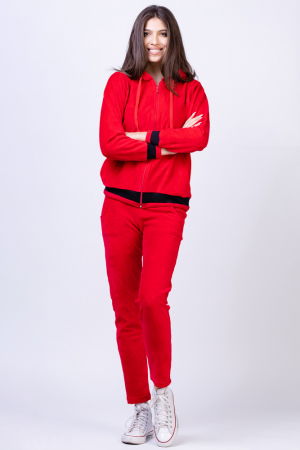 Trening dama doua piese catifea de bumbac rosu cu banda neagra [8]