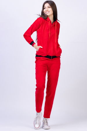 Trening dama doua piese catifea de bumbac rosu cu banda neagra [6]