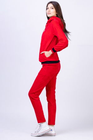Trening dama doua piese catifea de bumbac rosu cu banda neagra [3]
