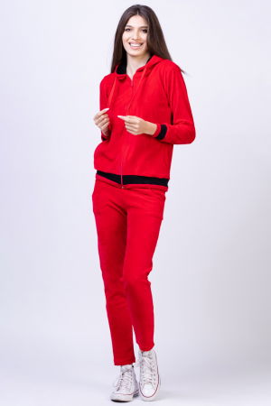 Trening dama doua piese catifea de bumbac rosu cu banda neagra [5]