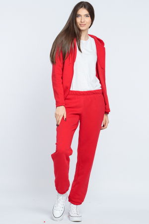 Trening dama doua piese din jerseu de bumbac vatuit, rosu [3]