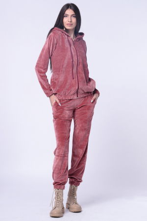 Trening dama doua piese din catifea de bumbac, roz somon [4]