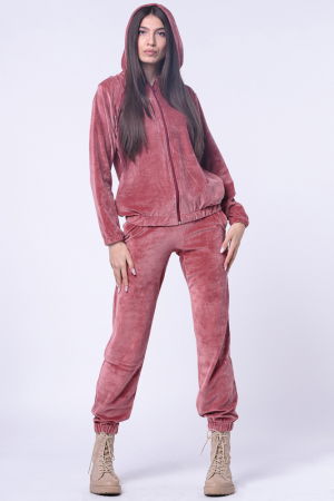 Trening dama doua piese din catifea de bumbac, roz somon [1]