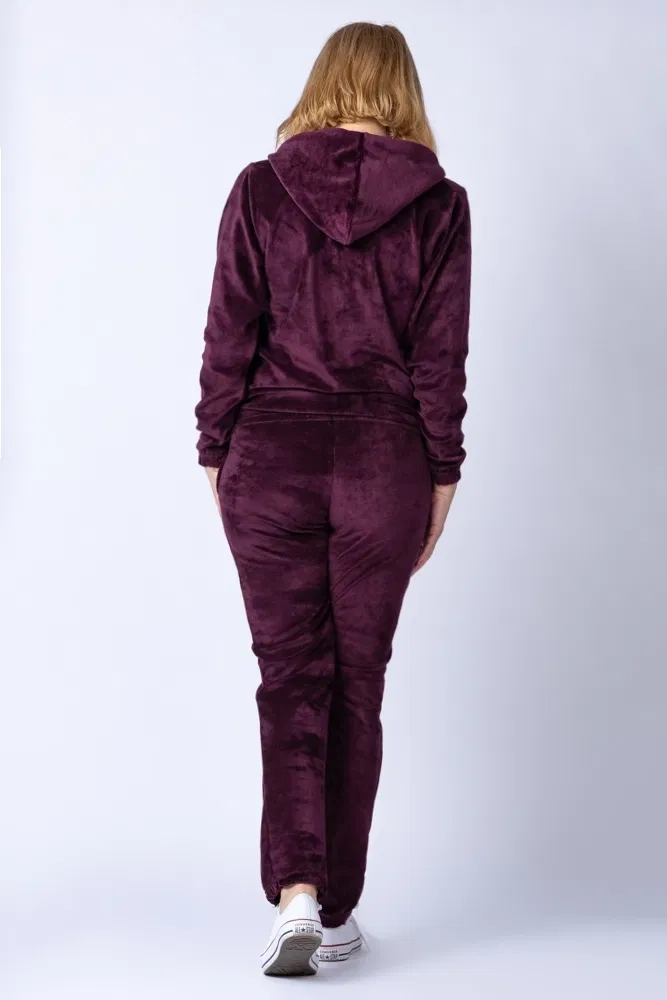 Trening dama doua piese din catifea de bumbac visiniu inchis [2]