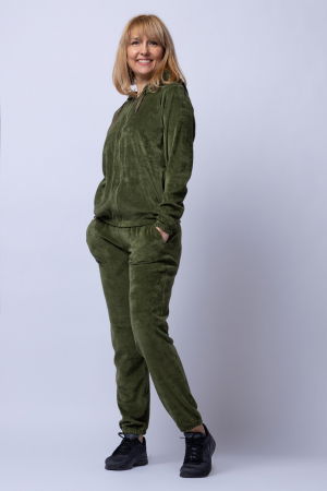 Treninguri din Catifea de Bumbac - Trening dama doua piese din catifea de bumbac verde olive
