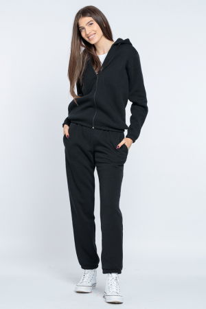 Trening dama doua piese din jerseu de bumbac vatuit, negru [1]