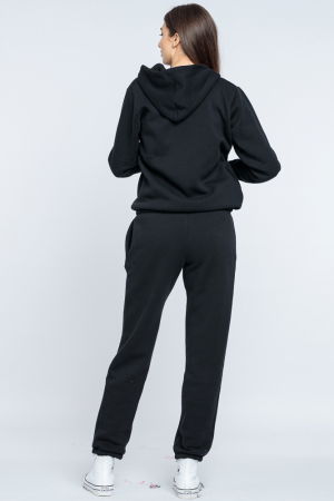 Trening dama doua piese din jerseu de bumbac vatuit, negru [3]