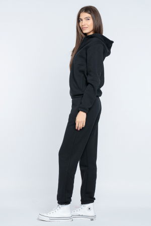 Trening dama doua piese din jerseu de bumbac vatuit, negru [2]