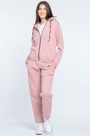 Trening dama doua piese din jerseu de bumbac vatuit, roz prafuit [1]