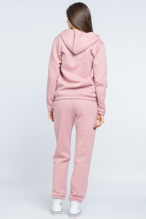 Trening dama doua piese din jerseu de bumbac vatuit, roz prafuit [3]