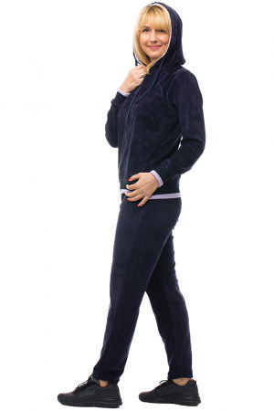 Trening dama doua piese catifea de bumbac bleumarin, cu banda lila [1]