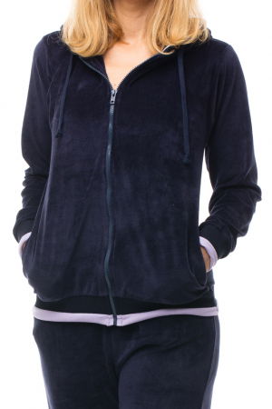 Trening dama doua piese catifea de bumbac bleumarin, cu banda lila [3]