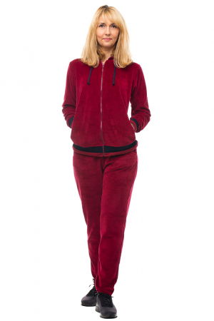 Treninguri din Catifea de Bumbac - Trening dama doua piese catifea de bumbac bordo, cu banda neagra