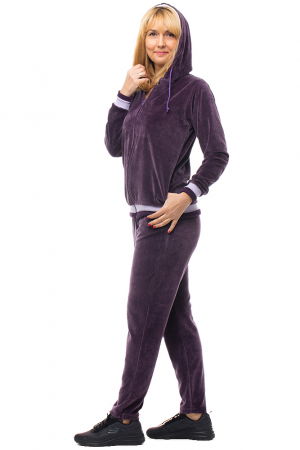 Trening dama doua piese catifea de bumbac mov inchis cu banda lila [1]
