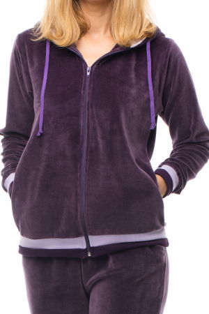 Trening dama doua piese catifea de bumbac mov inchis cu banda lila [3]