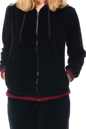 Trening dama doua piese din catifea de bumbac, negru, cu banda bordo [4]