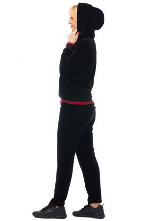 Trening dama doua piese din catifea de bumbac, negru, cu banda bordo [2]