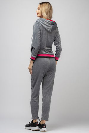 Trening dama doua piese din catifea de bumbac,gri deschis, cu banda fucsia [2]