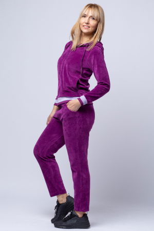 Trening dama doua piese din catifea de bumbac, mov zmeura cu banda lila [1]