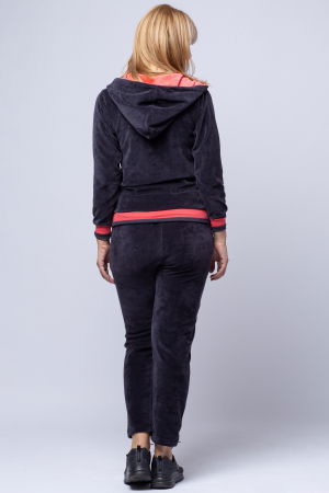 Trening dama doua piese din catifea de bumbac, gri fume cu banda corai [2]