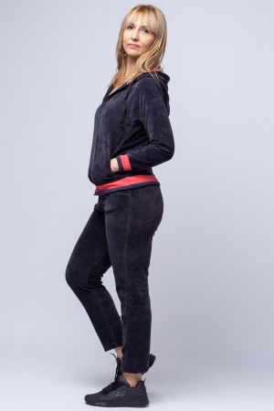 Trening dama doua piese din catifea de bumbac, gri fume cu banda corai [1]