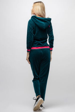 Trening dama doua piese din catifea de bumbac, verde turquoise cu banda fucsia [2]