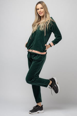Trening dama doua piese din catifea de bumbac, verde smarald, cu banda roz [1]