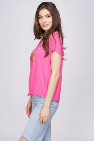 Tricou din vascoza cu snur la poale si imprimeu fluturi, fucsia [1]
