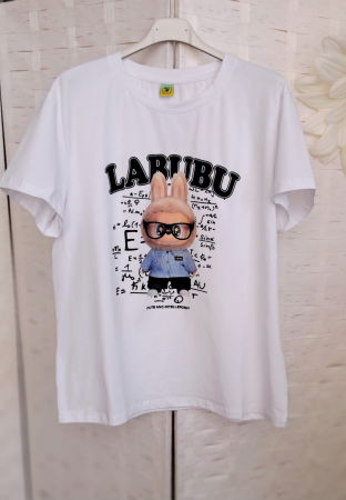 Tricou alb din bumbac cu imprimeu Labubu inteligentu' [1]