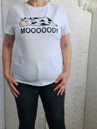 Tricou alb din bumbac cu imprimeu vacuta zen, marime mare [2]