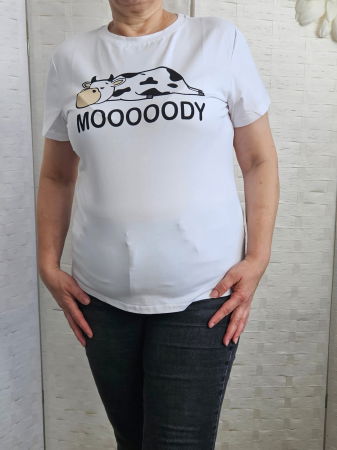 Tricou alb din bumbac cu imprimeu vacuta zen, marime mare [3]