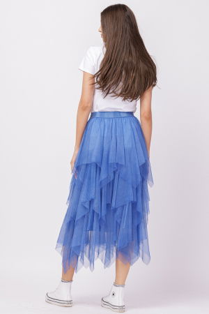 Tricou alb din bumbac cu imprimeu turcoaz-argintiu Micky stilizat si inima [5]