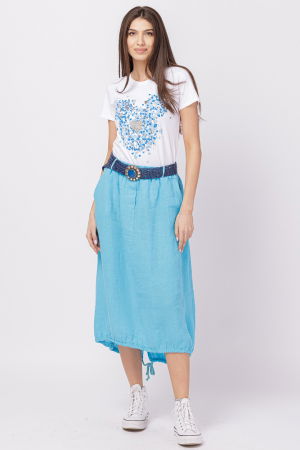 Tricou alb din bumbac cu imprimeu turcoaz-argintiu Micky stilizat si inima [1]