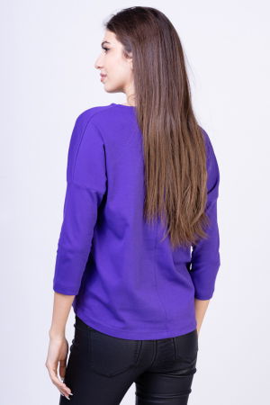 Tricou mov din bumbac, cu maneci 3/4 si imprimeu fluture [2]