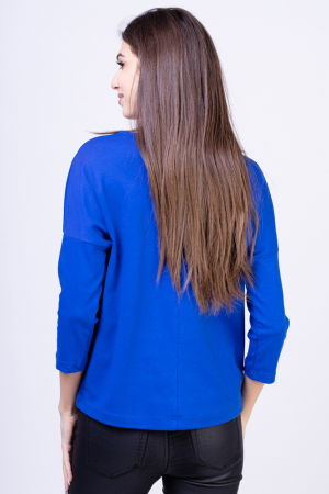 Tricou albastru electric din bumbac, cu maneci 3/4 si imprimeu fluture [2]