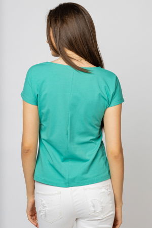 Tricou cambrat turcoaz din bumbac cu imprimeu fluture si flori [1]