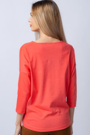 Tricou corai din bumbac, cu maneci 3/4 si imprimeu maci [2]