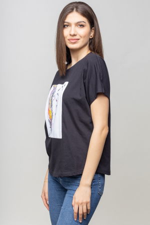 Tricou negru cu panou central pana stilizata [1]