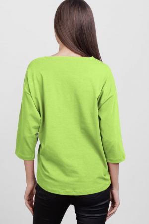 Tricou cu maneca 3/4 din tricot de bumbac cu snur la baza, verde deschis cu imprimeu floare stilizata [2]