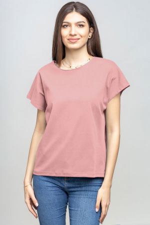 Tricouri Mânecă Scurtă - Tricou cu maneca cazuta din bumbac roz prafuit