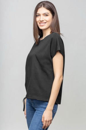 Tricou cu maneca cazuta din bumbac negru cu snur la baza [1]