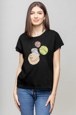 Tricouri din Bumbac - Tricou cu maneca cazuta din bumbac negru cu snur la baza