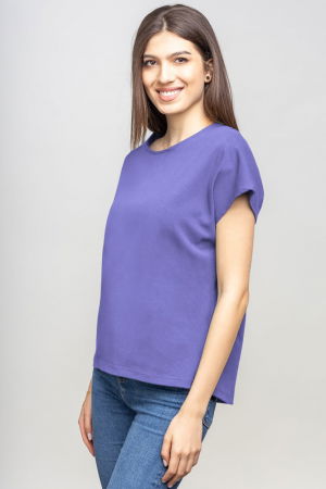 Tricou cu maneca cazuta din bumbac mov deschis [1]